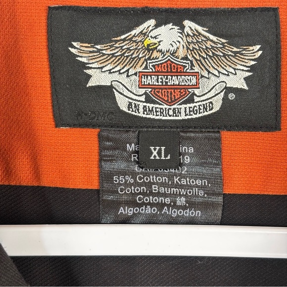 VTG HARLEY DAVIDSON Orange Black Mechanic Biker Shop Garage Sz XL Button Shirt - Picture 8 of 11